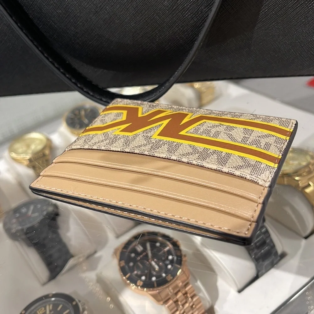 MICHAEL KORS MENS Cooper Graphic Logo Tall Card Case 36S3LCOD2B Yellow  NWT